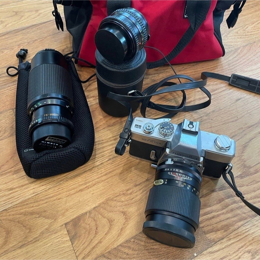 Camera and Lens Bundle! Minolta SRT 201 & 3 Rokunar Lenses 35mm, 50mm & 75-200mm